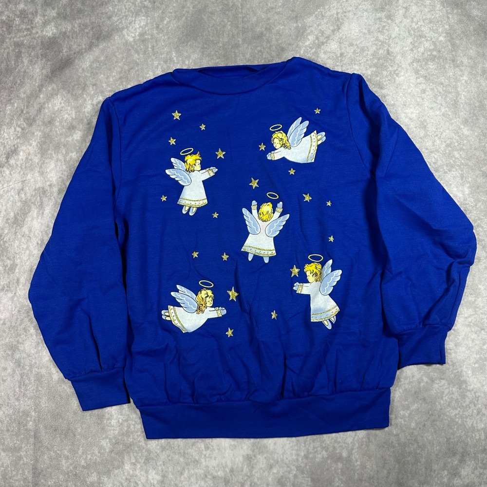 Vintage 90s Blair Angels Stars Sweatshirt Blue Gold Glitter Medium Cottagecore